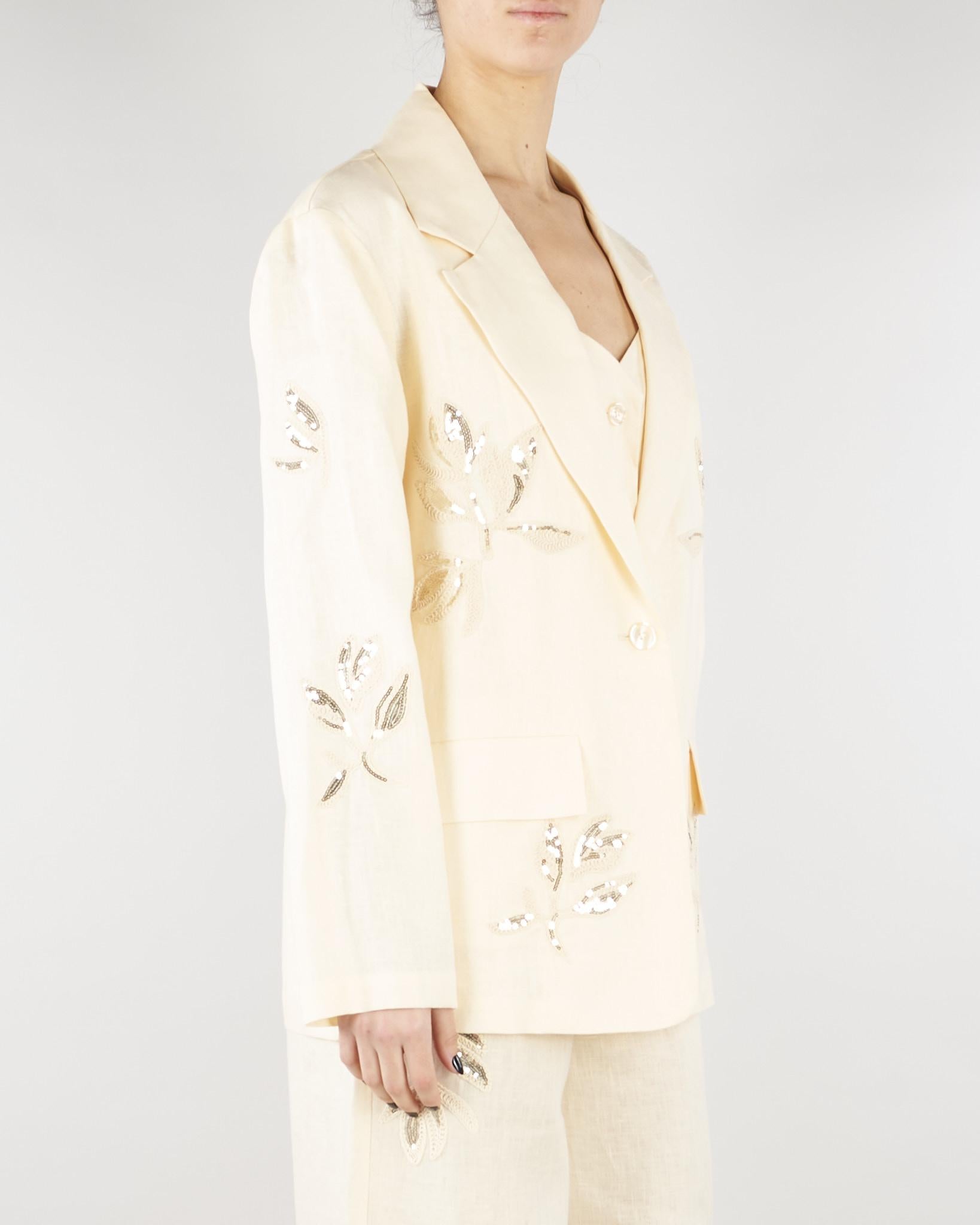 Giacca Ecru in lino con ricamii in paillettes SP5NT051 1004 ICONA 