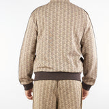 Felpa Beige in jacquard monogram con zip e logo SH1368 6IR LACOSTE 