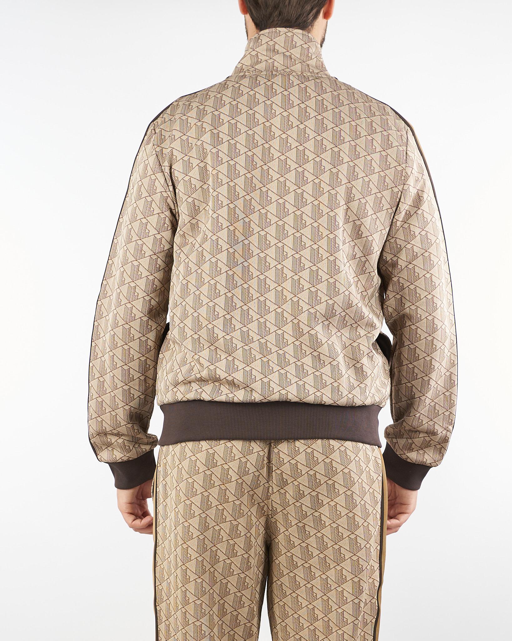 Felpa Beige in jacquard monogram con zip e logo SH1368 6IR LACOSTE 