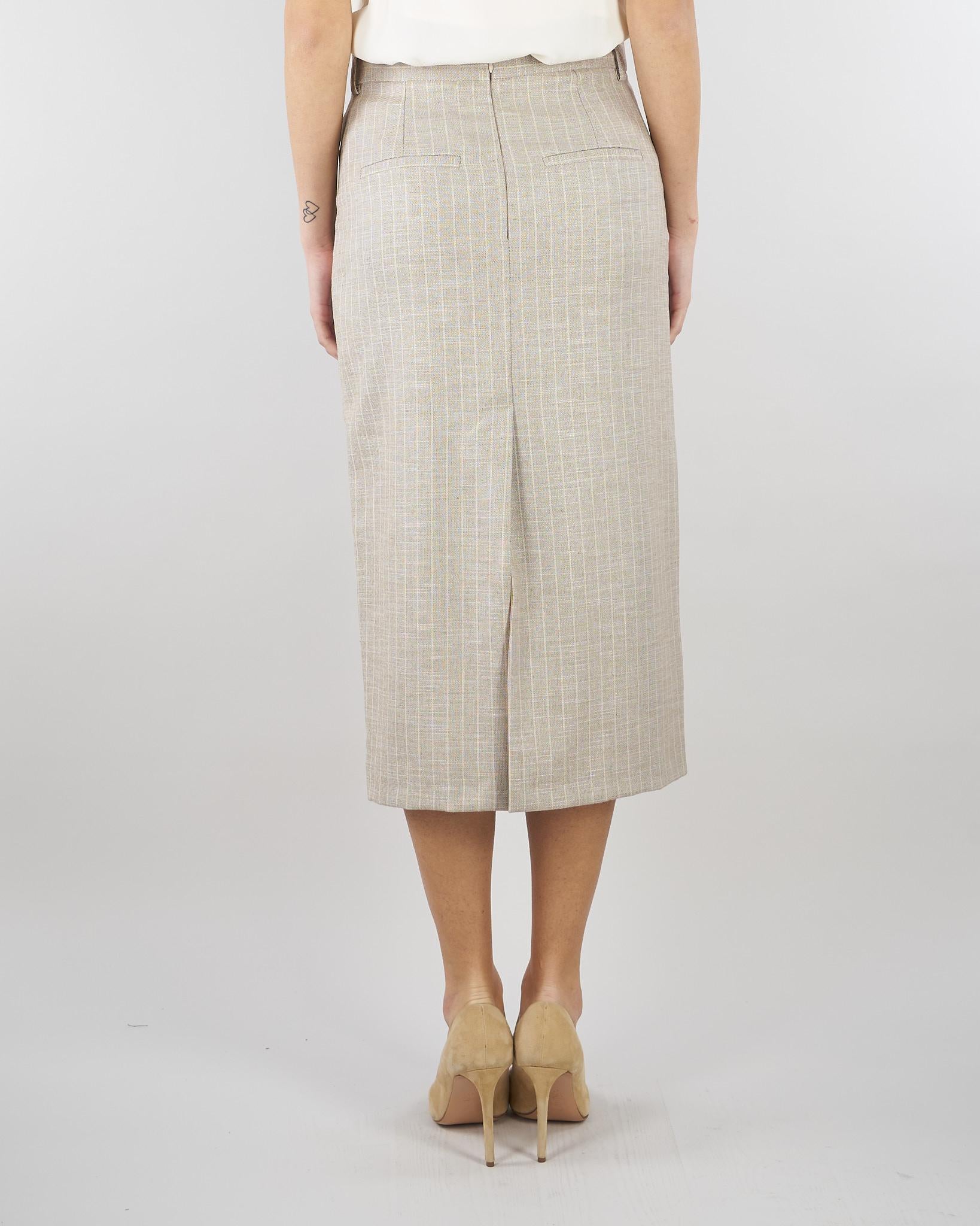 Gonna Longuette Beige Gessata con Spacco TAB0252 35 VICOLO 