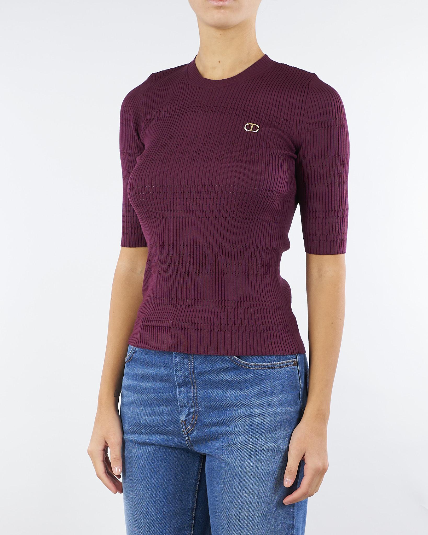Maglia Bordeaux a costine con maniche corte TP3240 5609 TWIN SET 