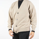 Cardigan Beige in pura lana con dettagli a contrasto B9F0047 431 AMARANTO 