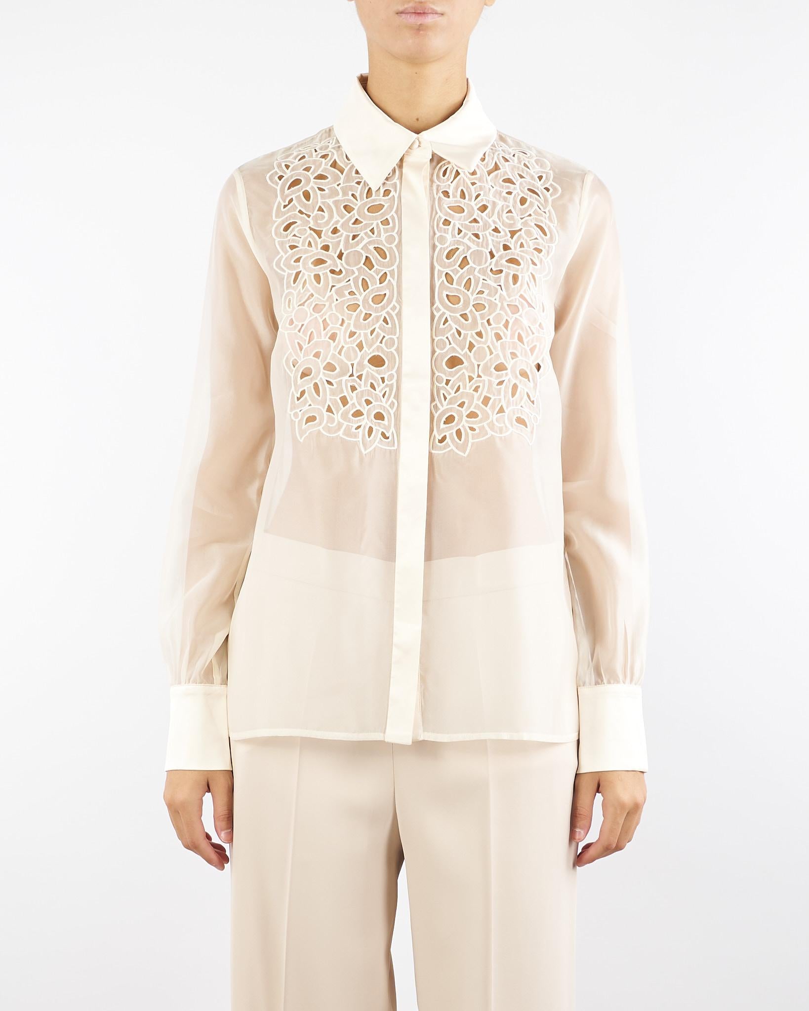Camicia Crema in organza con ricamo Folk FOLK 642 NENETTE 