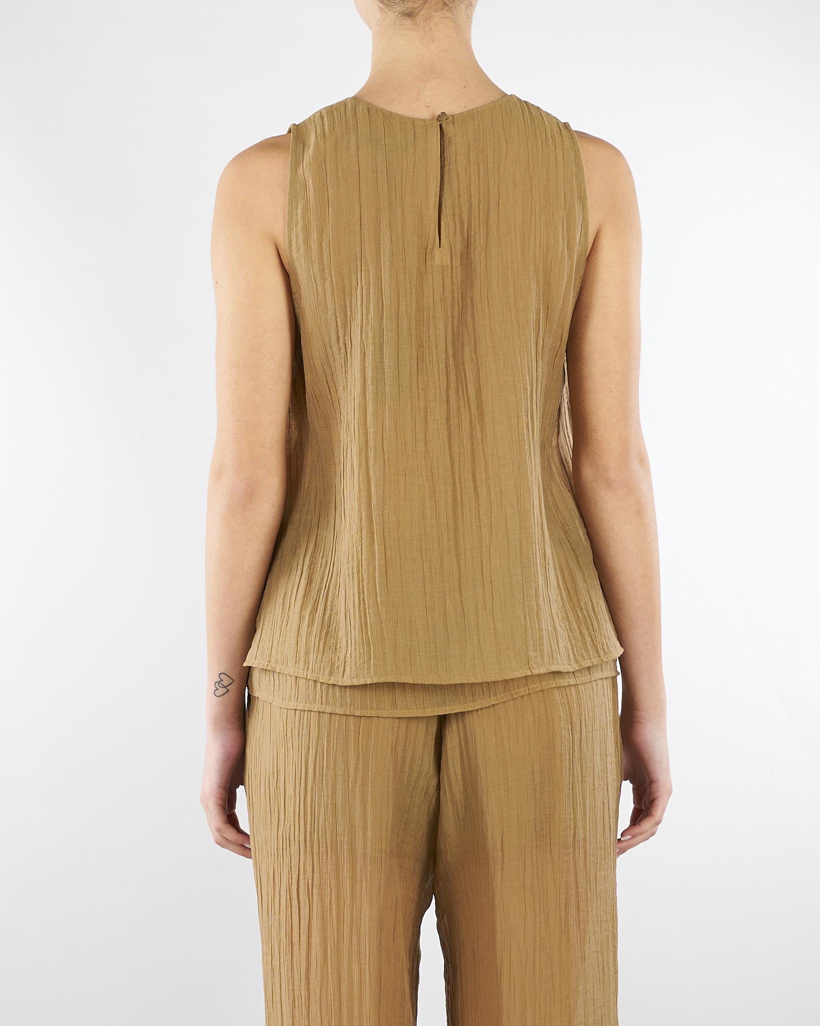 Top Tabacco smanicato in voile unito stropicciato TO0201460238 024 SEVENTY 