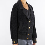 Cardigan Nero in ciniglia bouclé con bottoni gioiello MK44S57E2 110 ELISABETTA FRANCHI 
