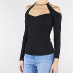 Top Nero in maglia con dettaglio gioiello MK89S61E2 110 ELISABETTA FRANCHI 