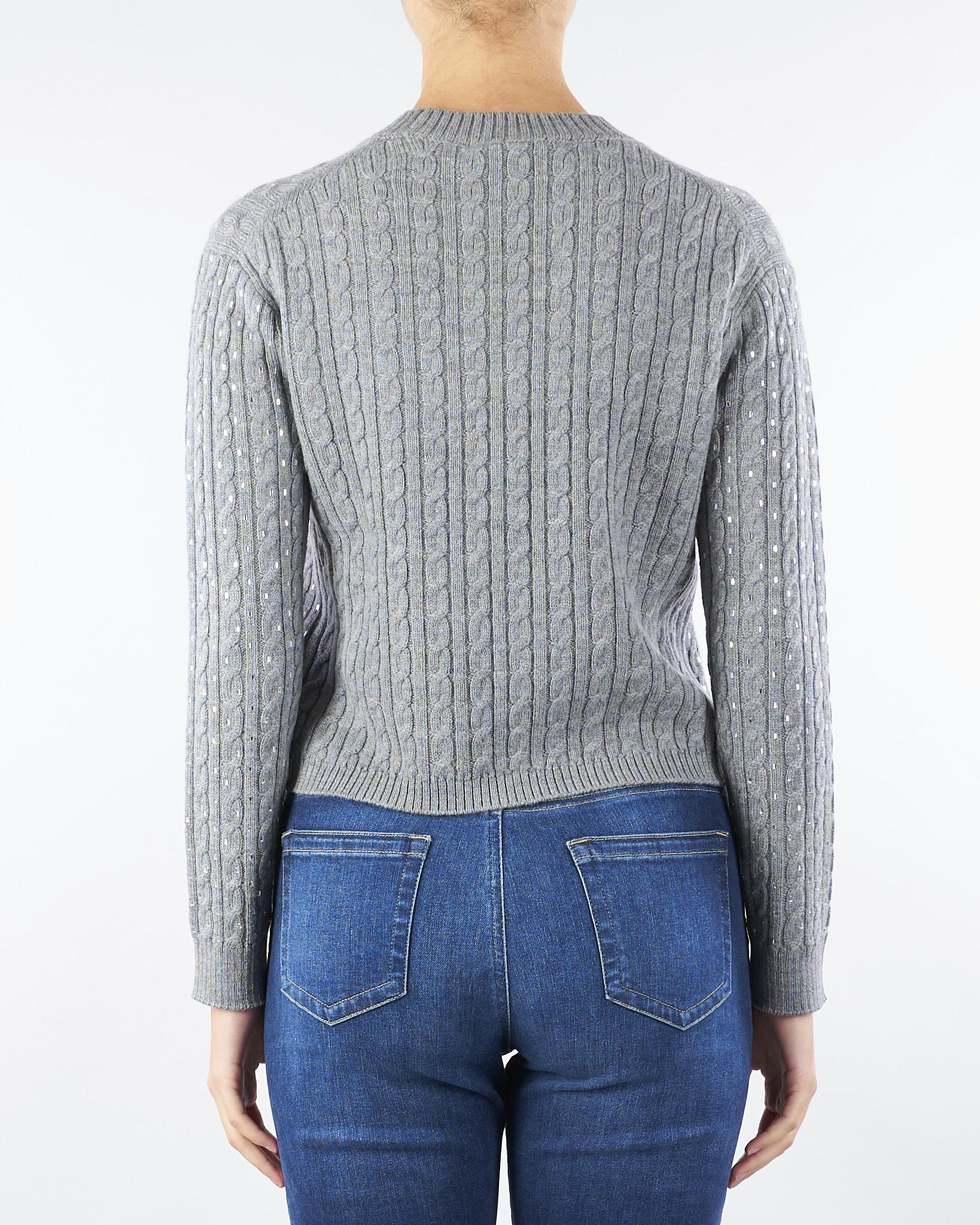 Maglia Grigio in lana a treccia con ricamo vetro specchiato USSURI 2 MAX MARA STUDIO 