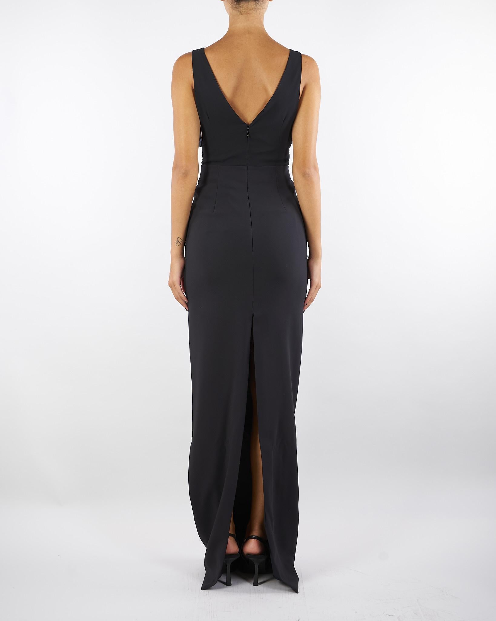 Abito Nero Red Carpet in georgette e crêpe con cristalli ABR2457E2 110 ELISABETTA FRANCHI 