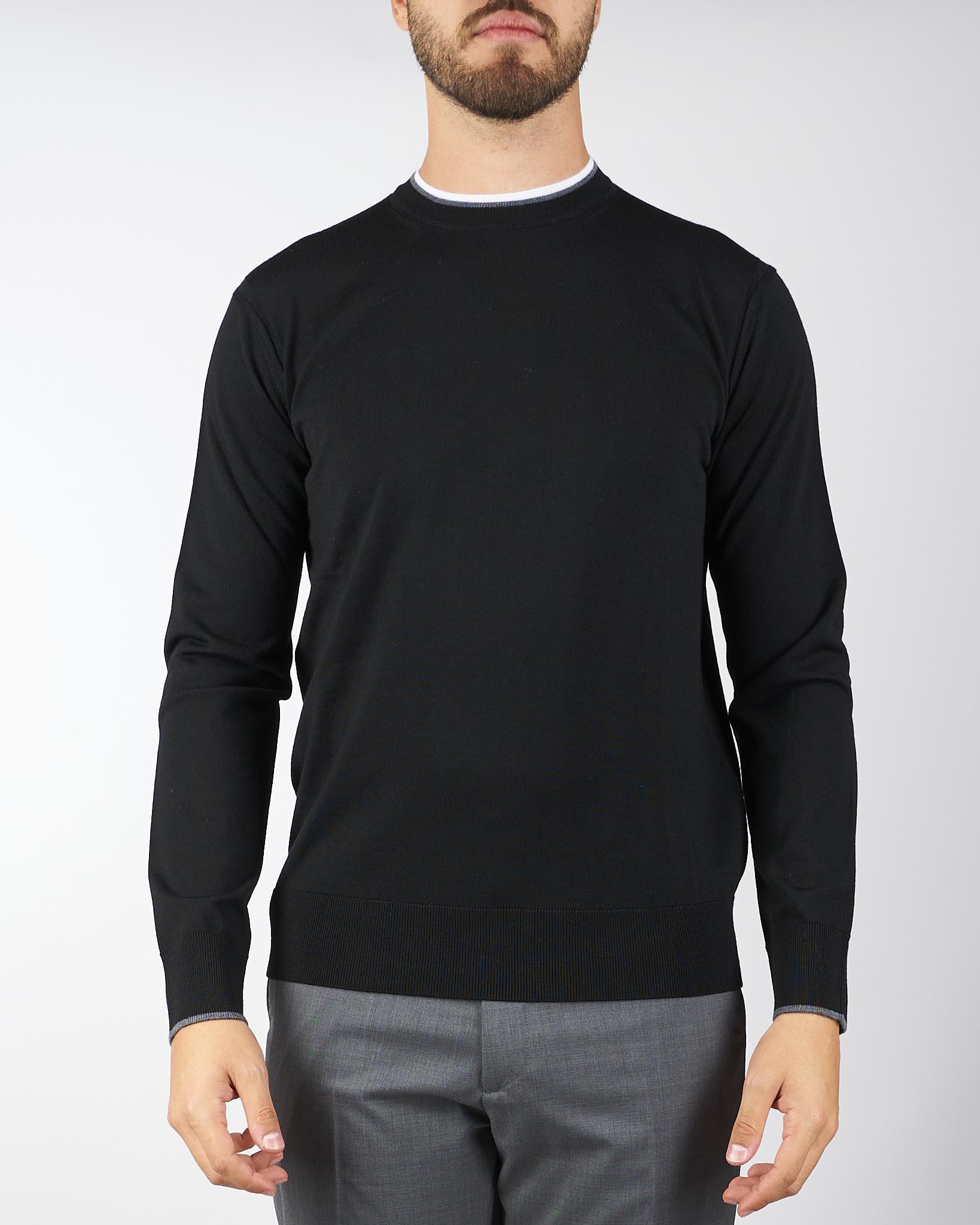 Maglia Nero in alna merinos con profili a contrasto A004F001 9000 PAOLO PECORA 
