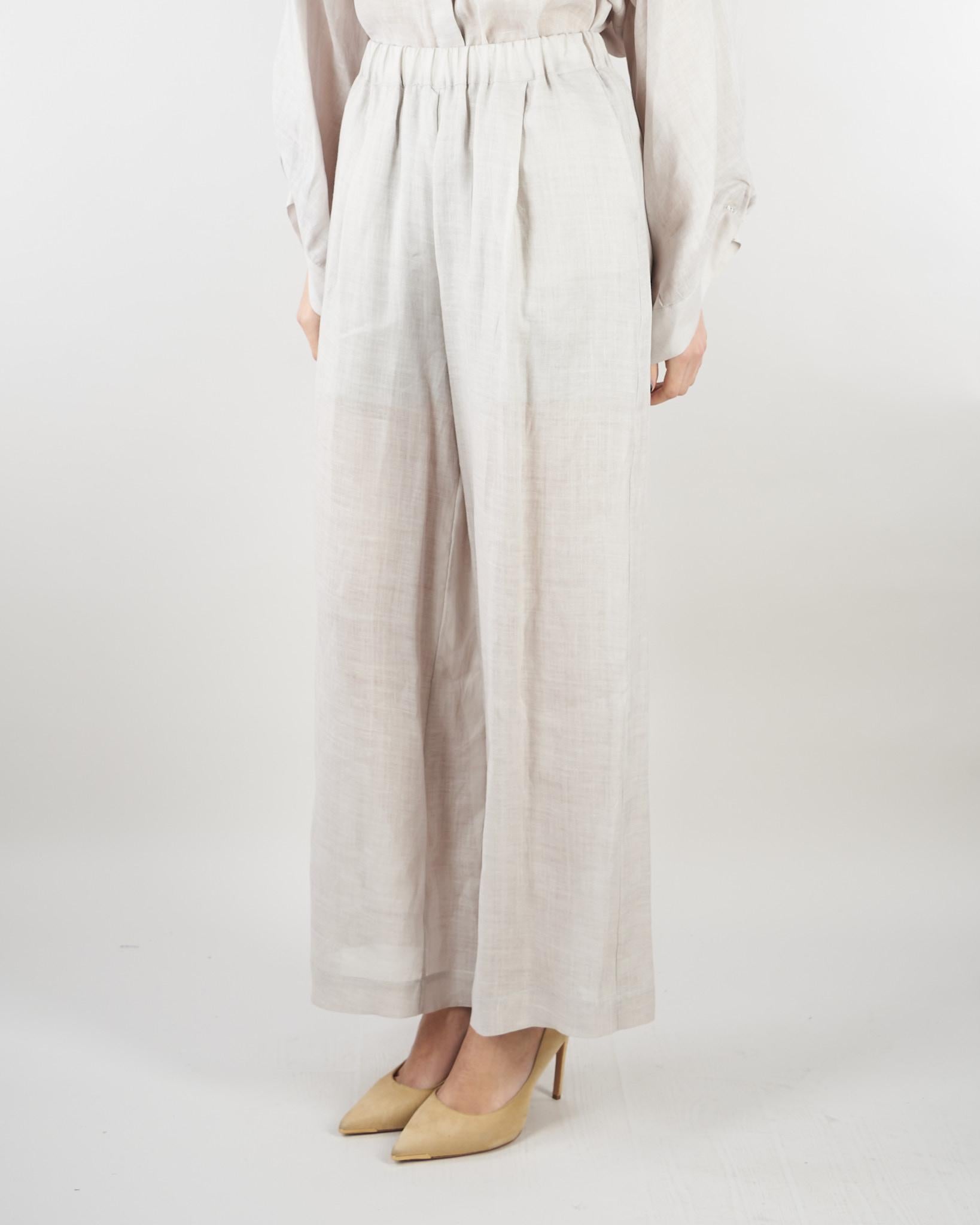 Pantalone Grigio in lino crop con elastico M6PK01 889 MEIMEIJ 