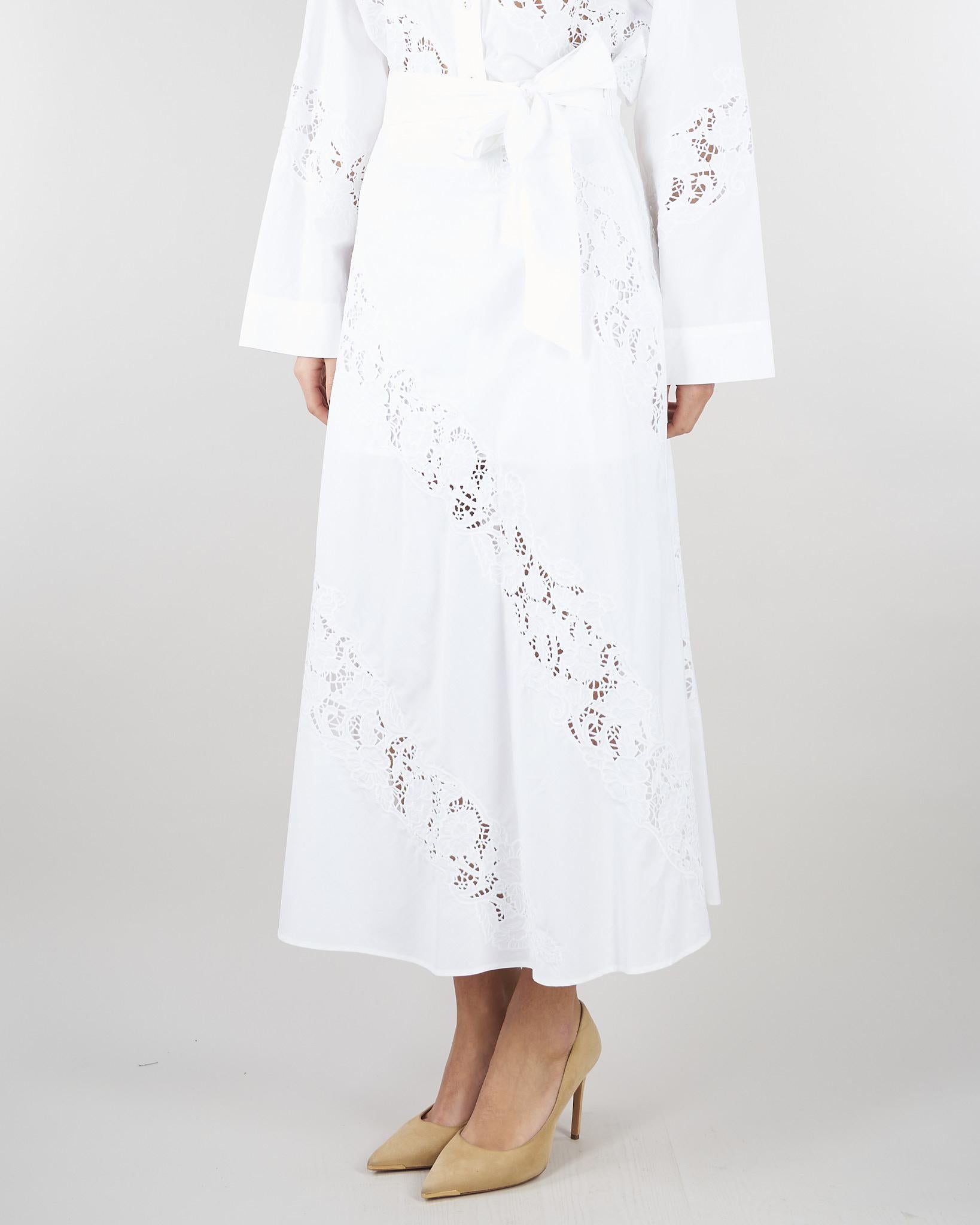 Gonna lunga Bianco in popeline e sangallo TT2030 1 TWIN SET 