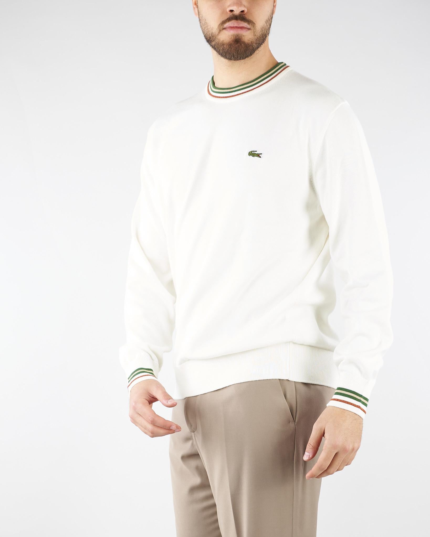 Maglione Bianco in jersey di cotone con righe AH5158 X0N LACOSTE 