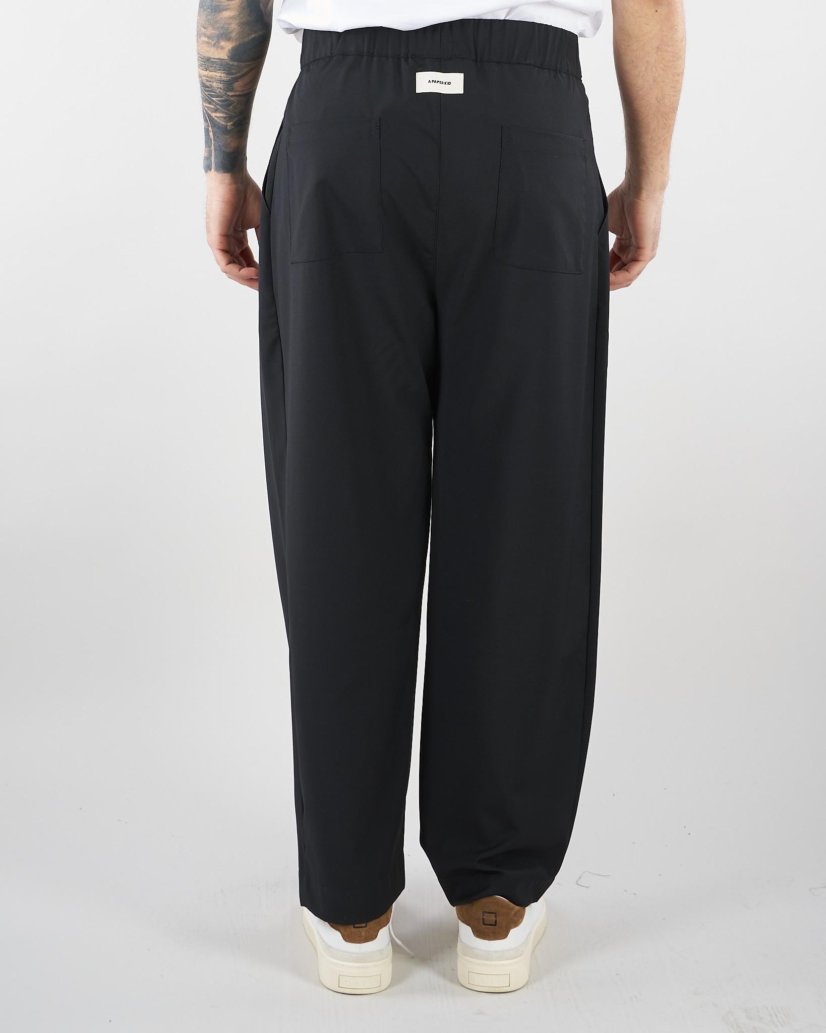 Pantalone Nero con elastico e pences Relaxed fit S6PKMAPA094 110 A PAPER KID 