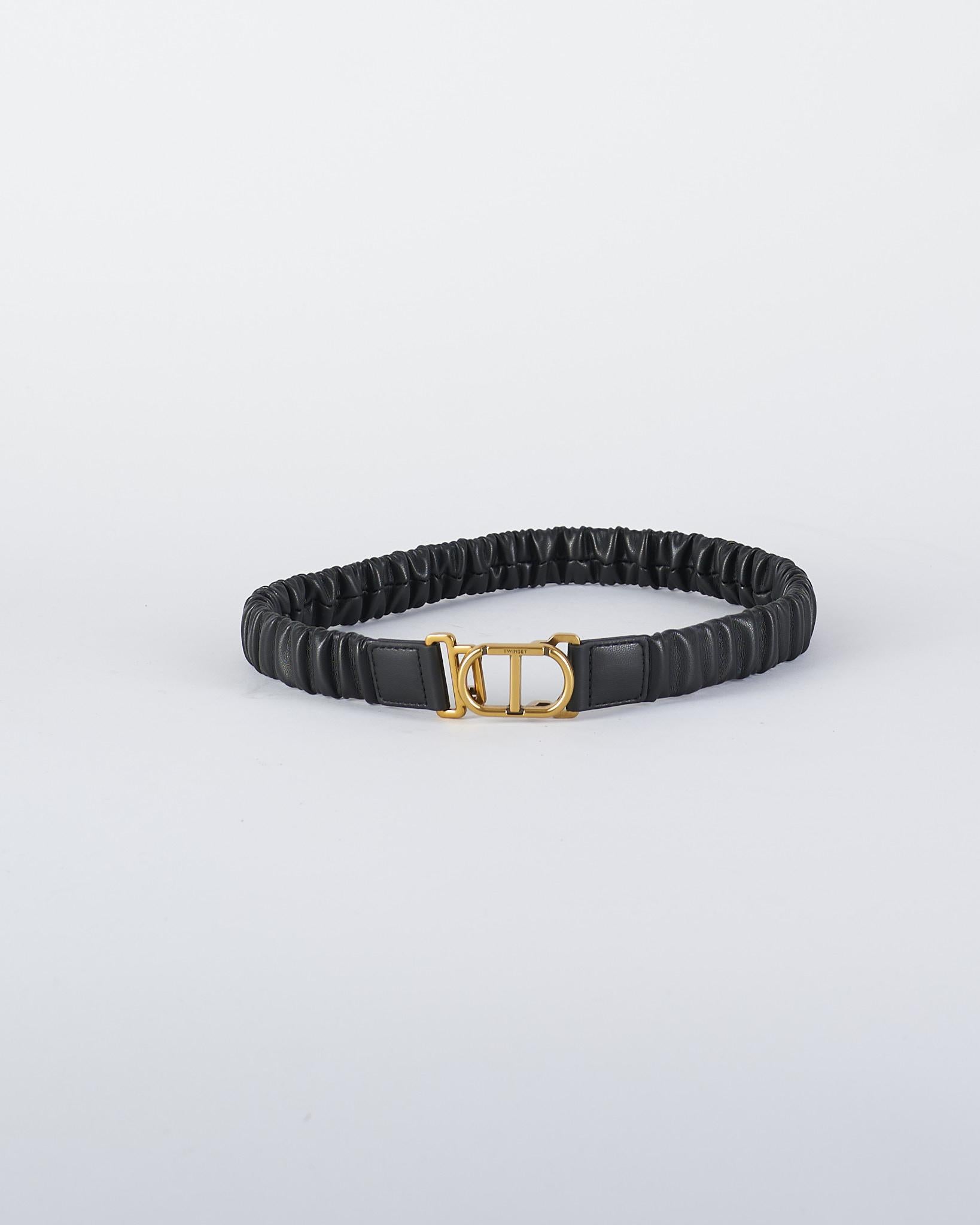 Cintura Nero in pelle con fibbia logo gold TO5310 6 TWIN SET 