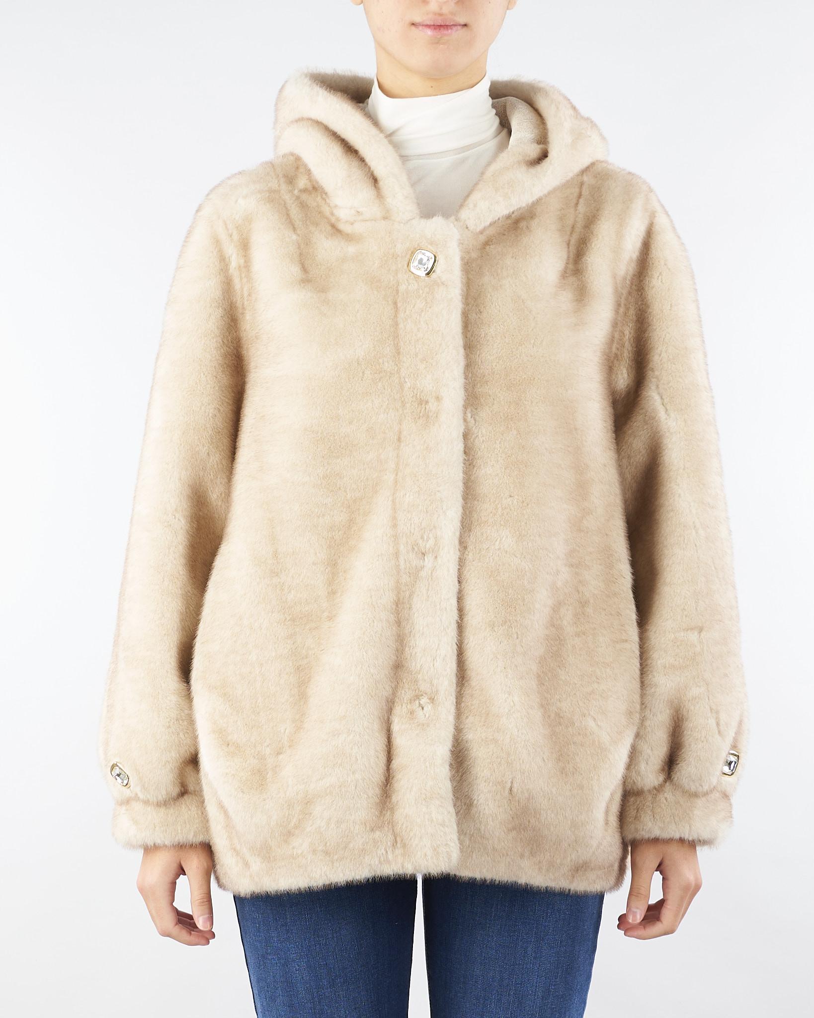 Ecopelliccia Beige con cappuccio e bottoni gioiello NS204 30 NO SECRETS 
