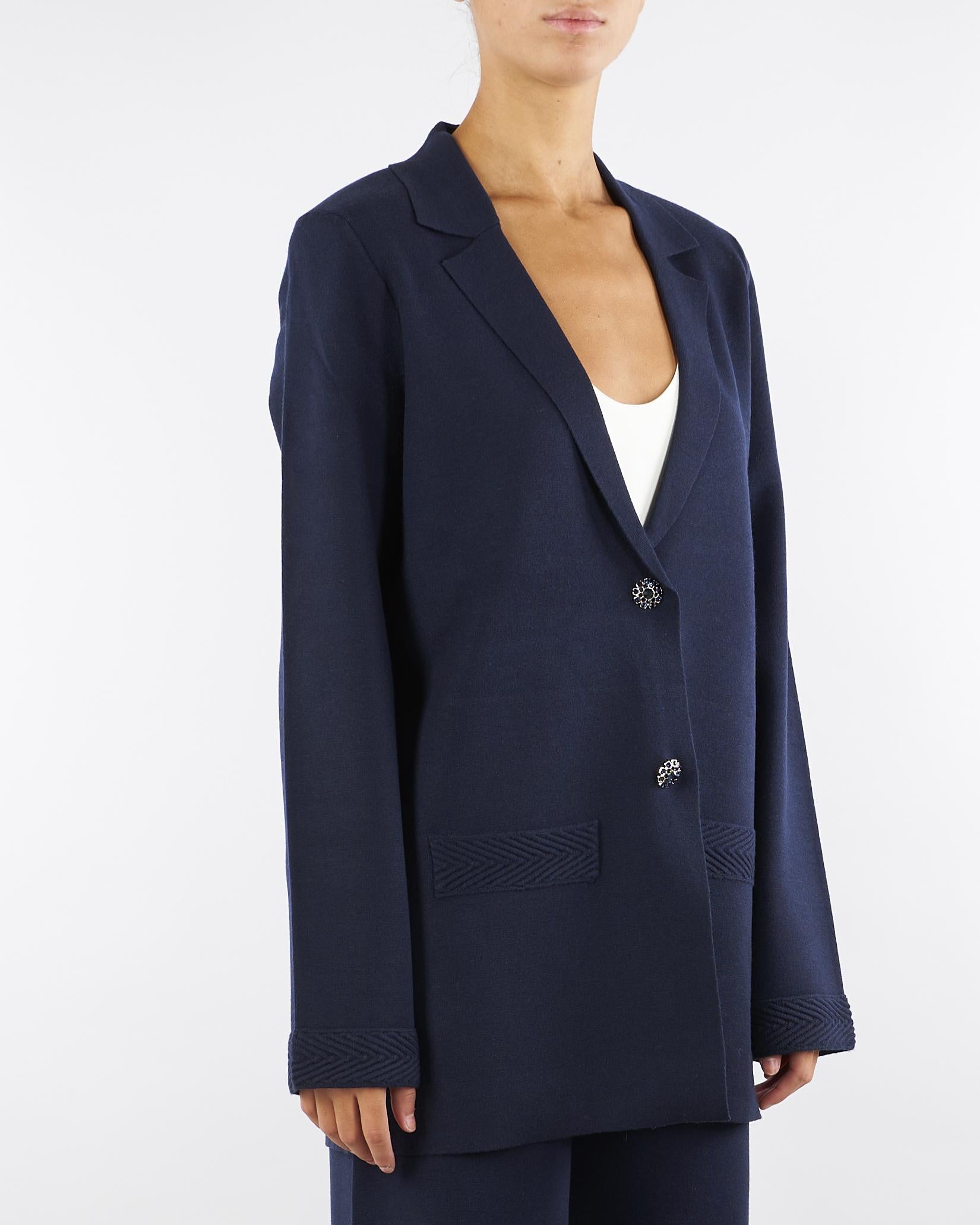 Giacca Blu in maglia con bottoni gioiello RF5281MA41R 93812 BLUGIRL 