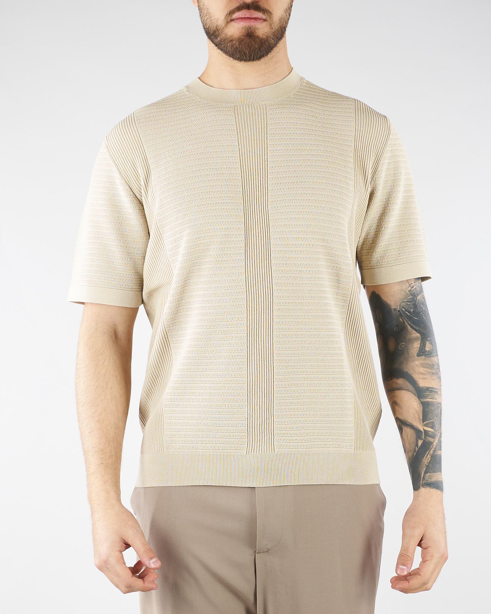 Maglia jacquard Beige in cotone lavorato A028F300 1420 PAOLO PECORA 