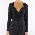 Body Nero in jersey crêpe con drappeggi BO00356E2 110 ELISABETTA FRANCHI 