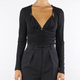 Body Nero in jersey crêpe con drappeggi BO00356E2 110 ELISABETTA FRANCHI 