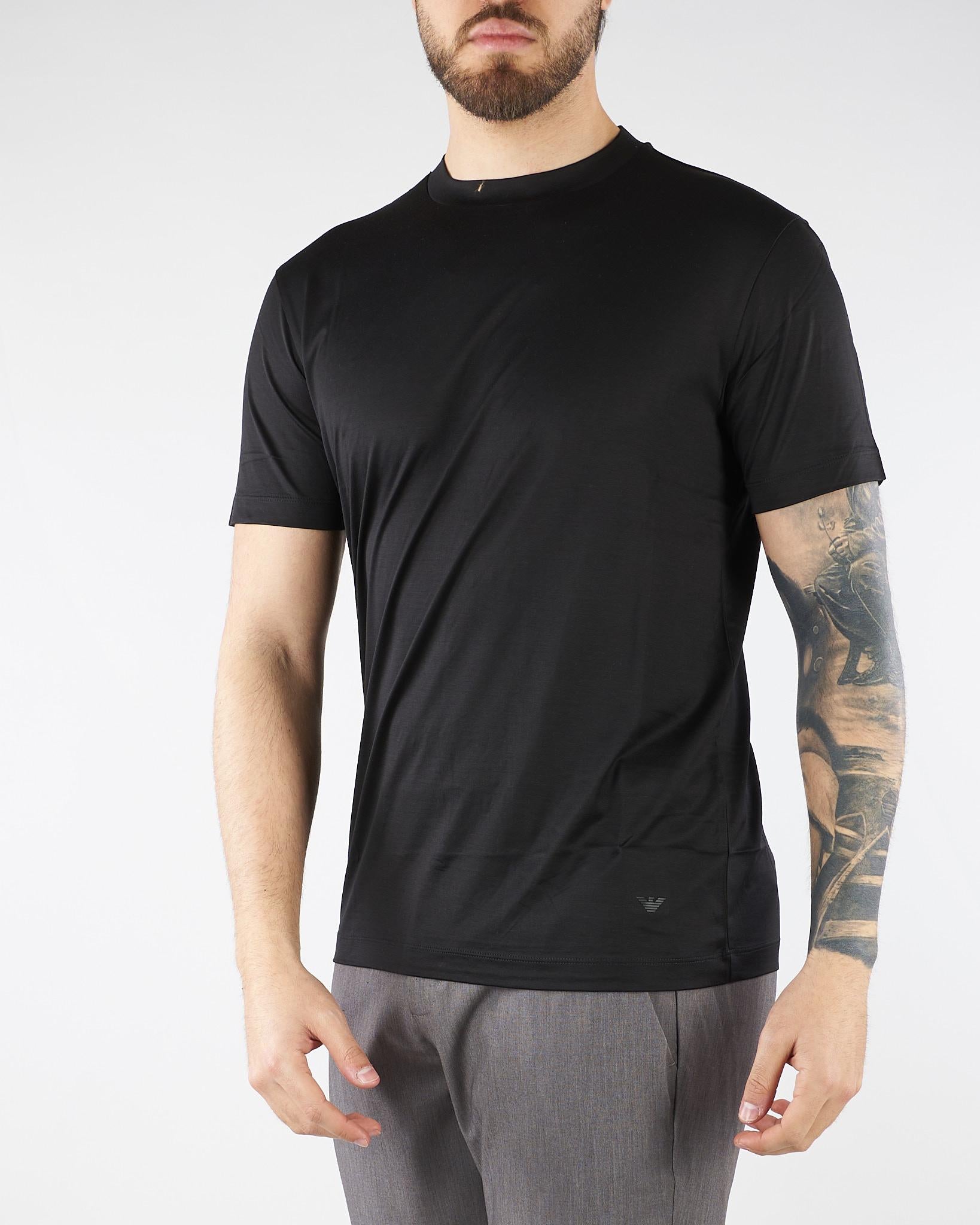 T-shirt Nero in misto lyocell e cotone con logo al fondo EM006691AF10017 UC001 EMPORIO ARMANI 