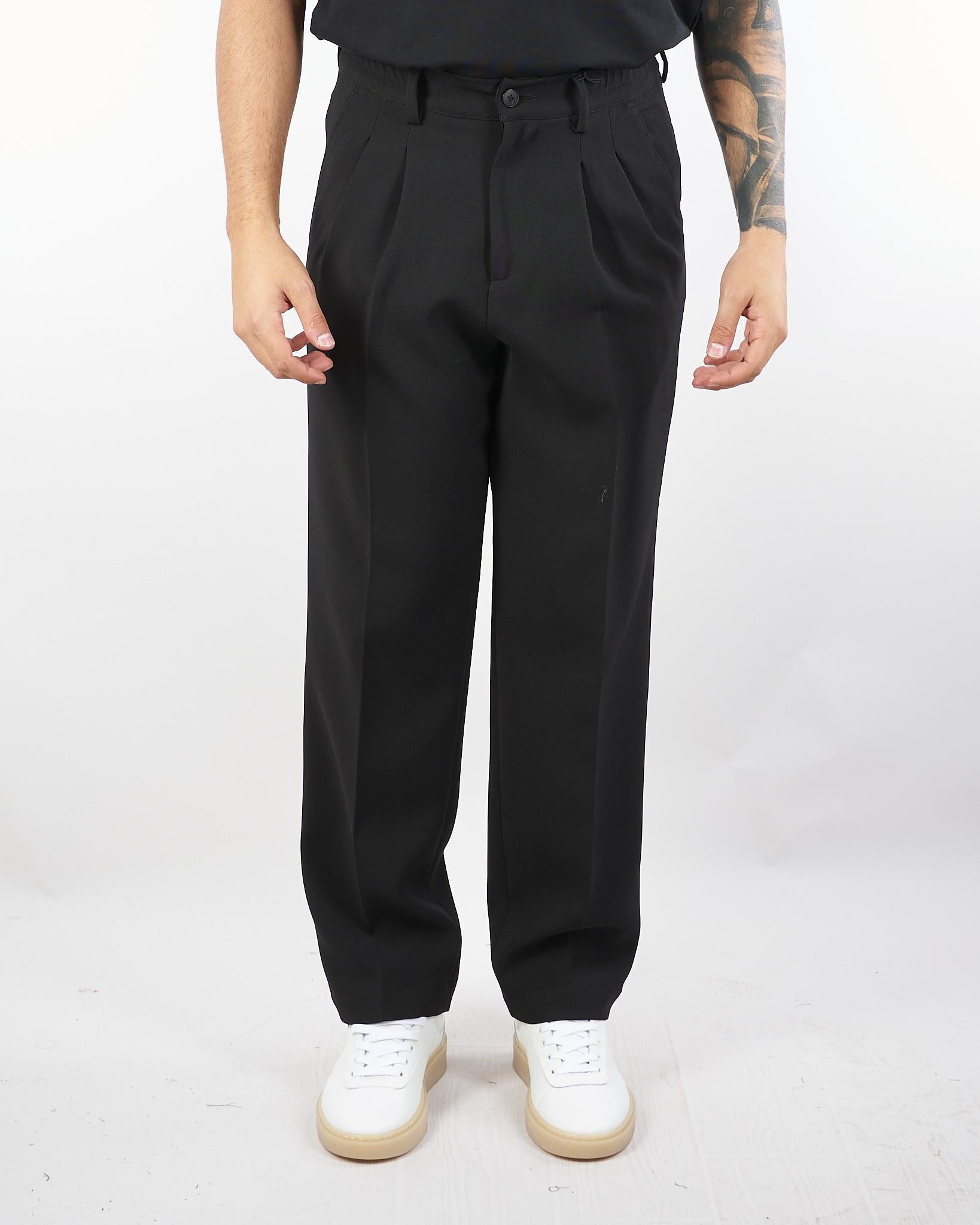 Pantalone Zeta Nero in tessuto tecnico con doppia pences L1PFW25266965 D001 LOW BRAND 