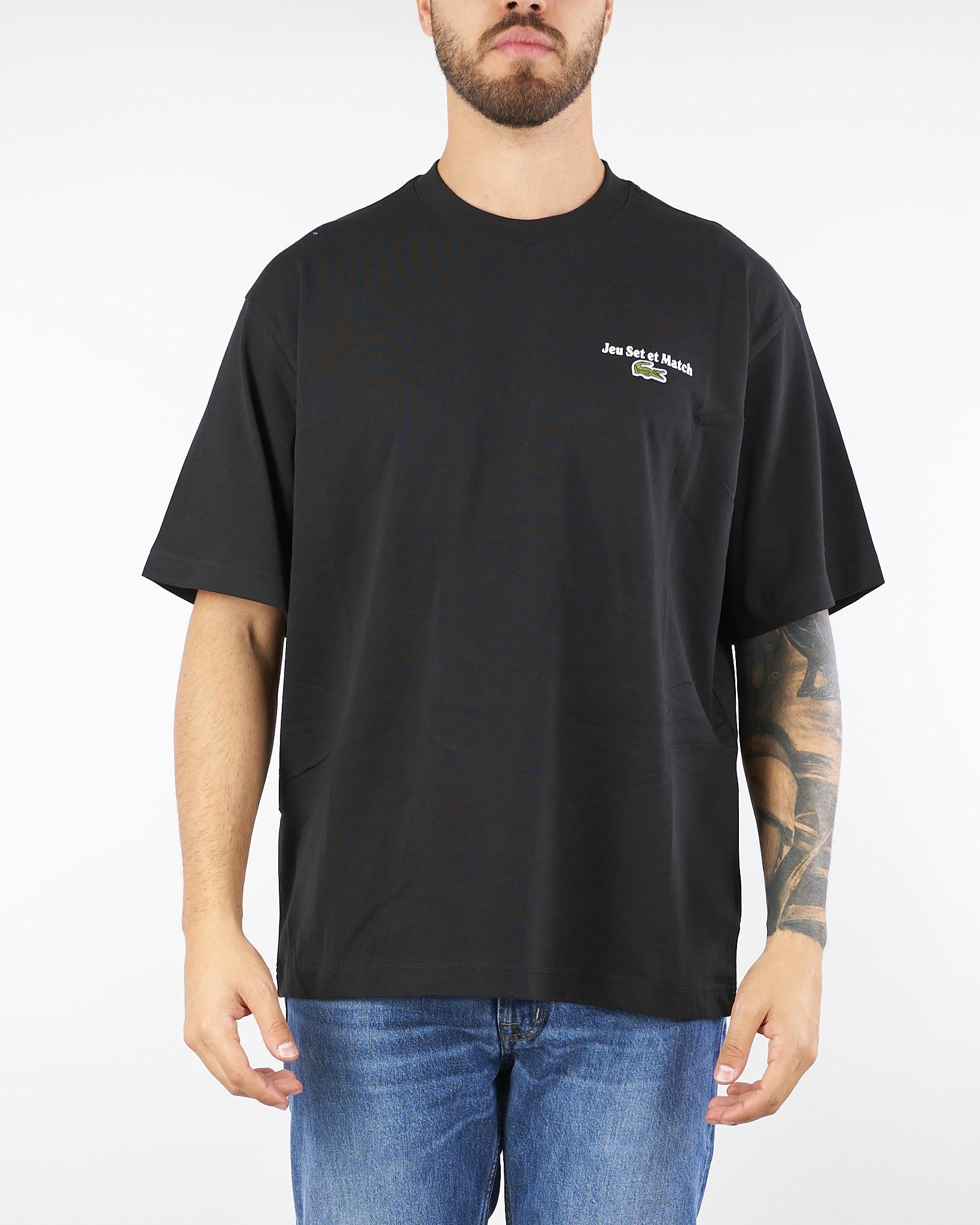 T-shirt Nero loose fit con logo e stampa TH5950 031 LACOSTE 