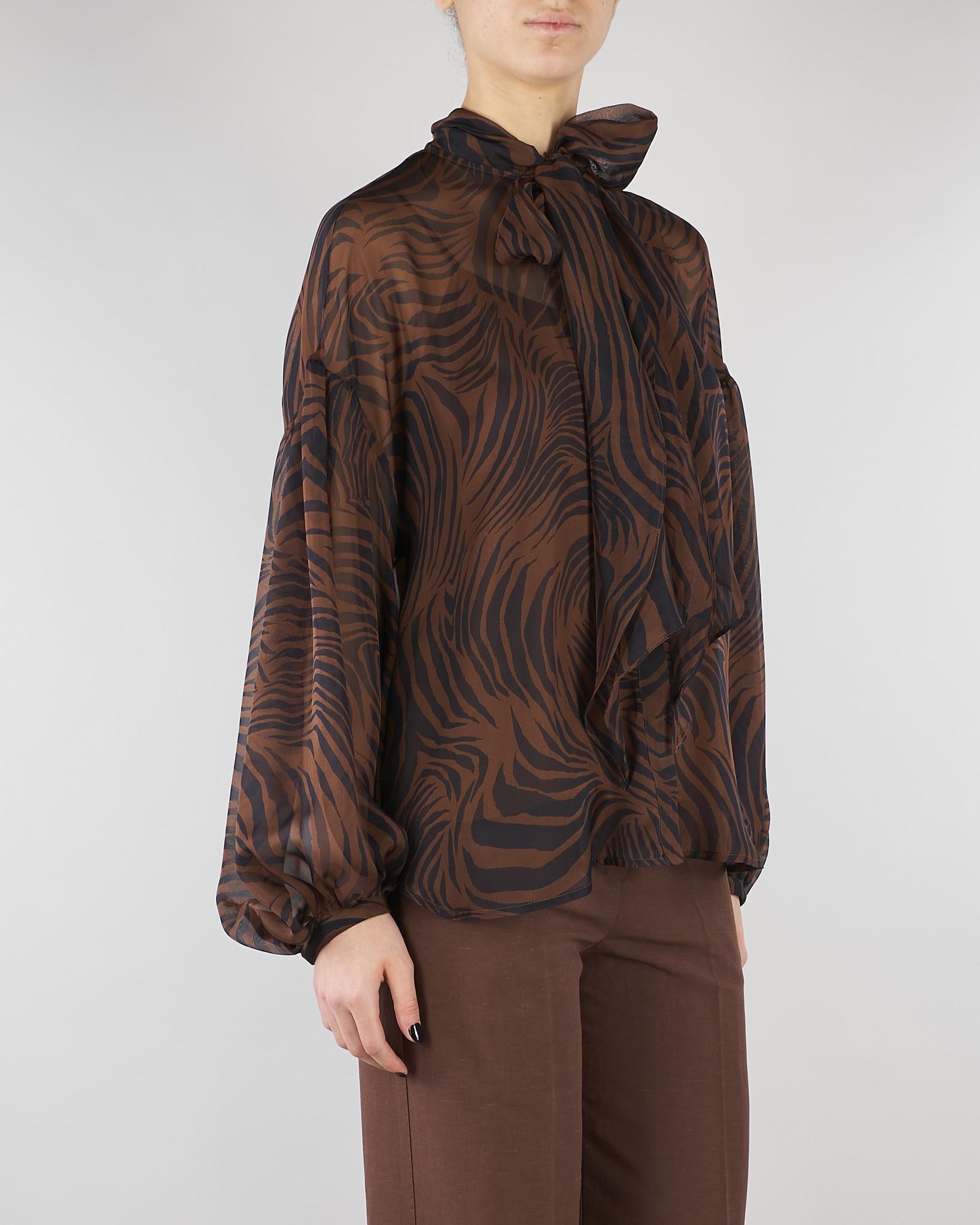 Blusa Marone in chiffon di seta stampata MSTBALLATA 2 MAX MARA STUDIO 