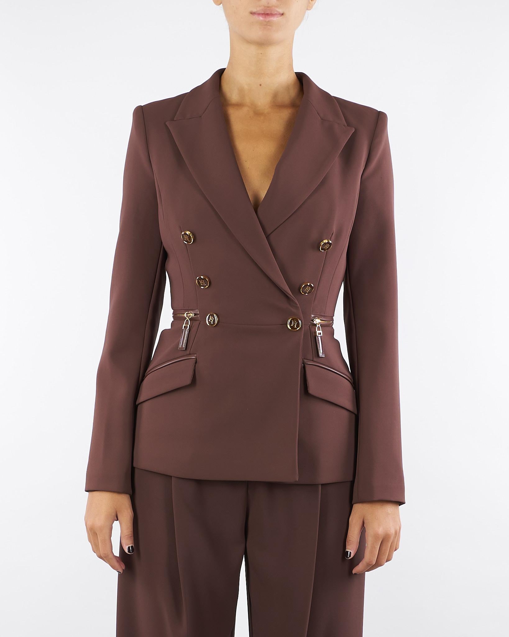 Giacca Coffee in crêpe leggero con dettagli zip GI17256E2 EA3 ELISABETTA FRANCHI 