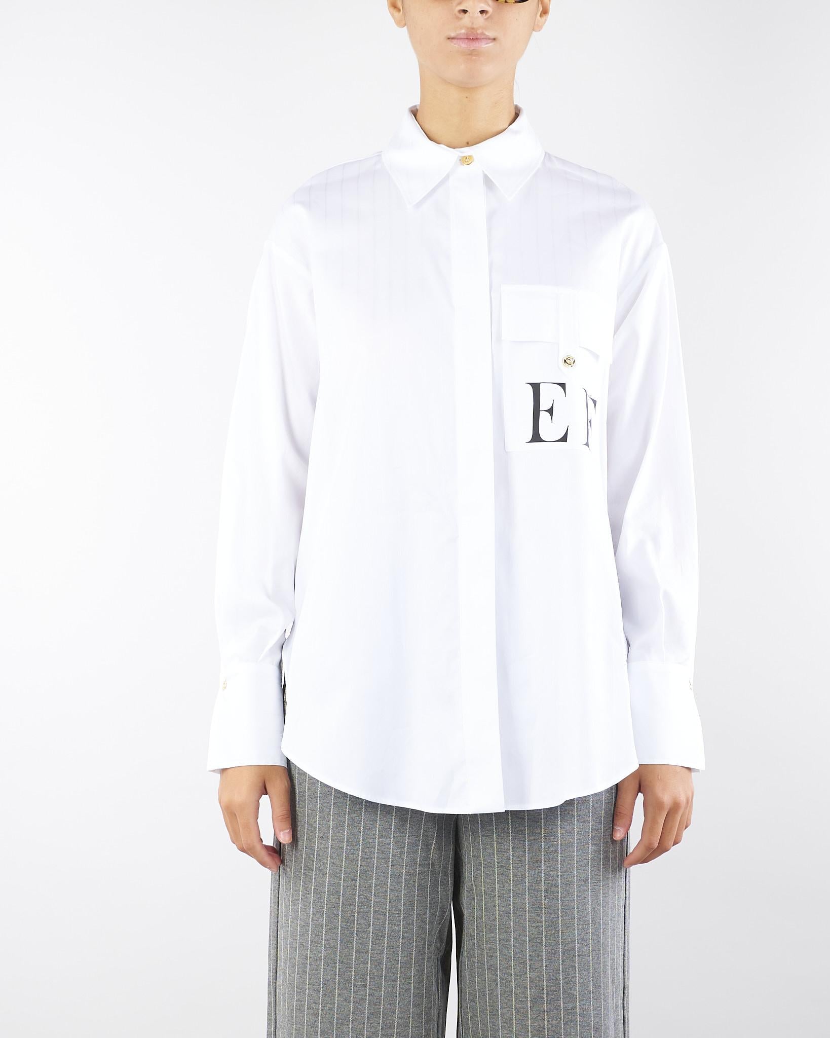 Camicia Bianco in popeline di cotone con logo CA12156E2 100 ELISABETTA FRANCHI 