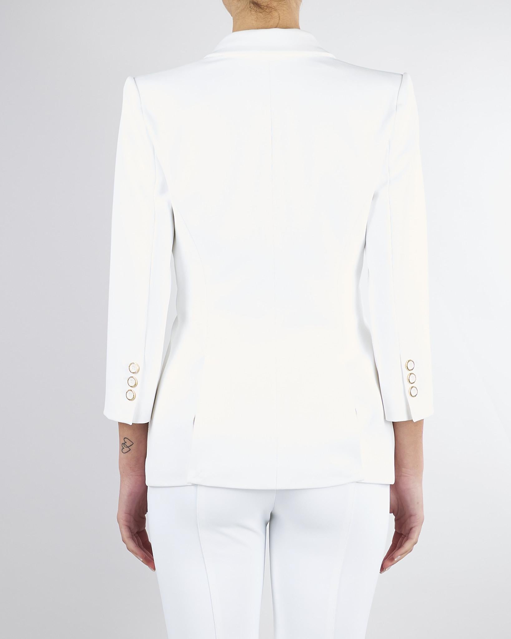Giacca Avorio in doppio crêpe stretch con dettagli logo GI21561E2 360 ELISABETTA FRANCHI 