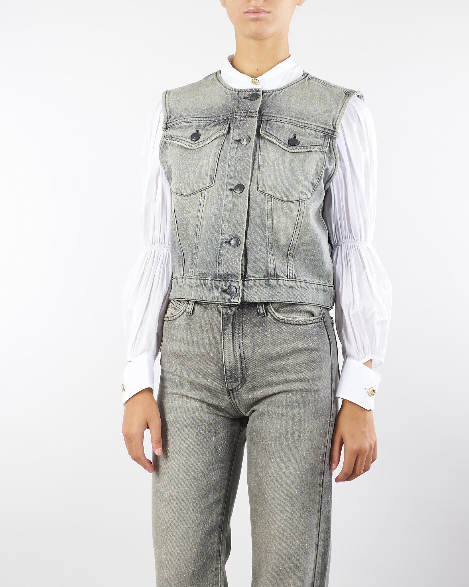 Gilet in Denim Grigio con Glitter DF5052 90 VICOLO 