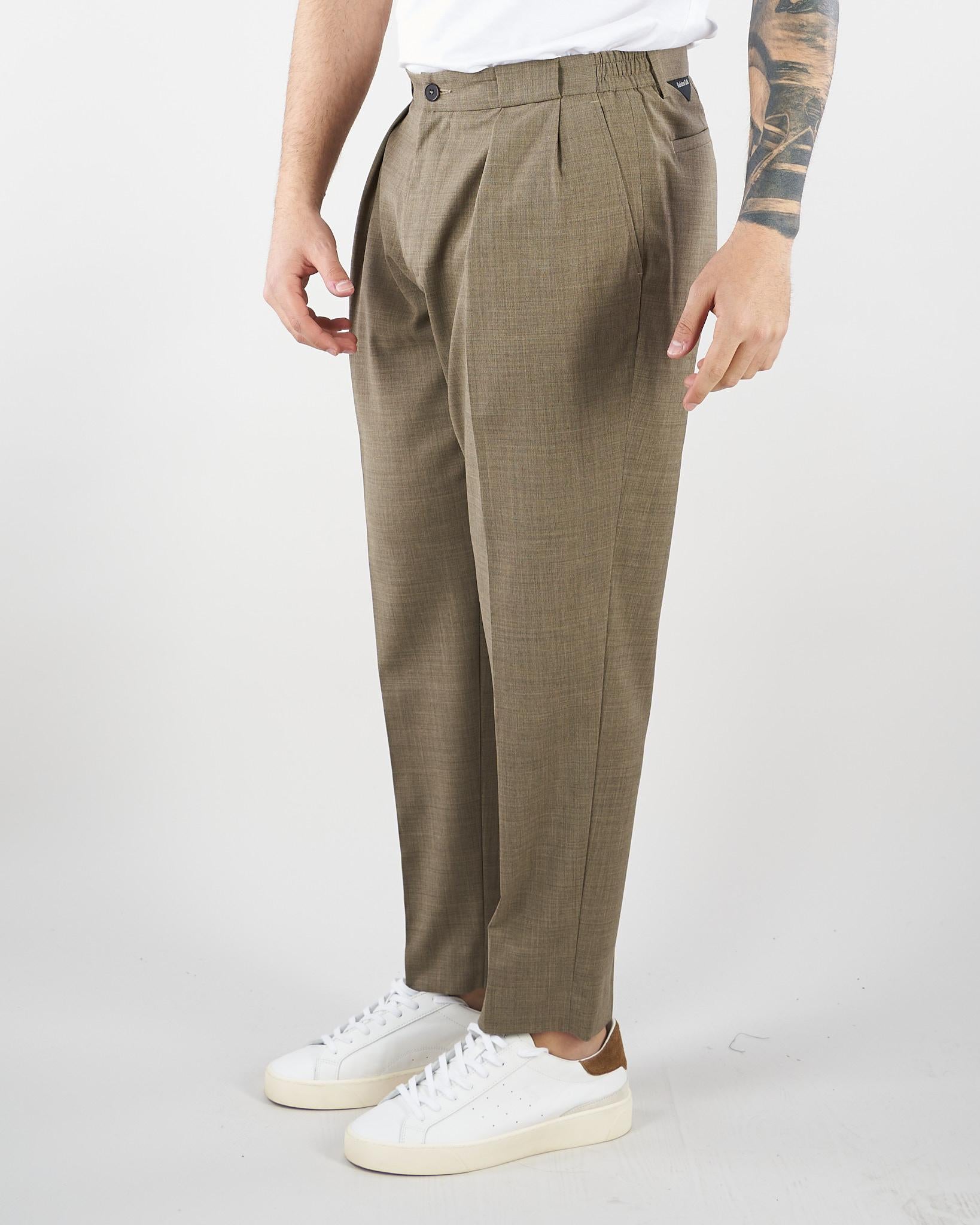 Pantalone Robin Tortora in fresco lana con pences. GC1PSS266900 A029 GOLDEN CRAFT 
