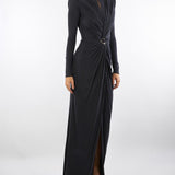 Abito Nero Red Carpet in jersey cupro con drappeggi ABR0656E2 110 ELISABETTA FRANCHI 