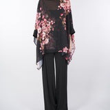 Completo Nero Blusa a fantasia con pantalone wide leg