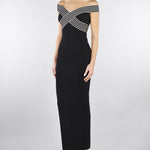 Abito lungo Nero-Burro in maglia con bande a righe AM75S61E2 685 ELISABETTA FRANCHI 