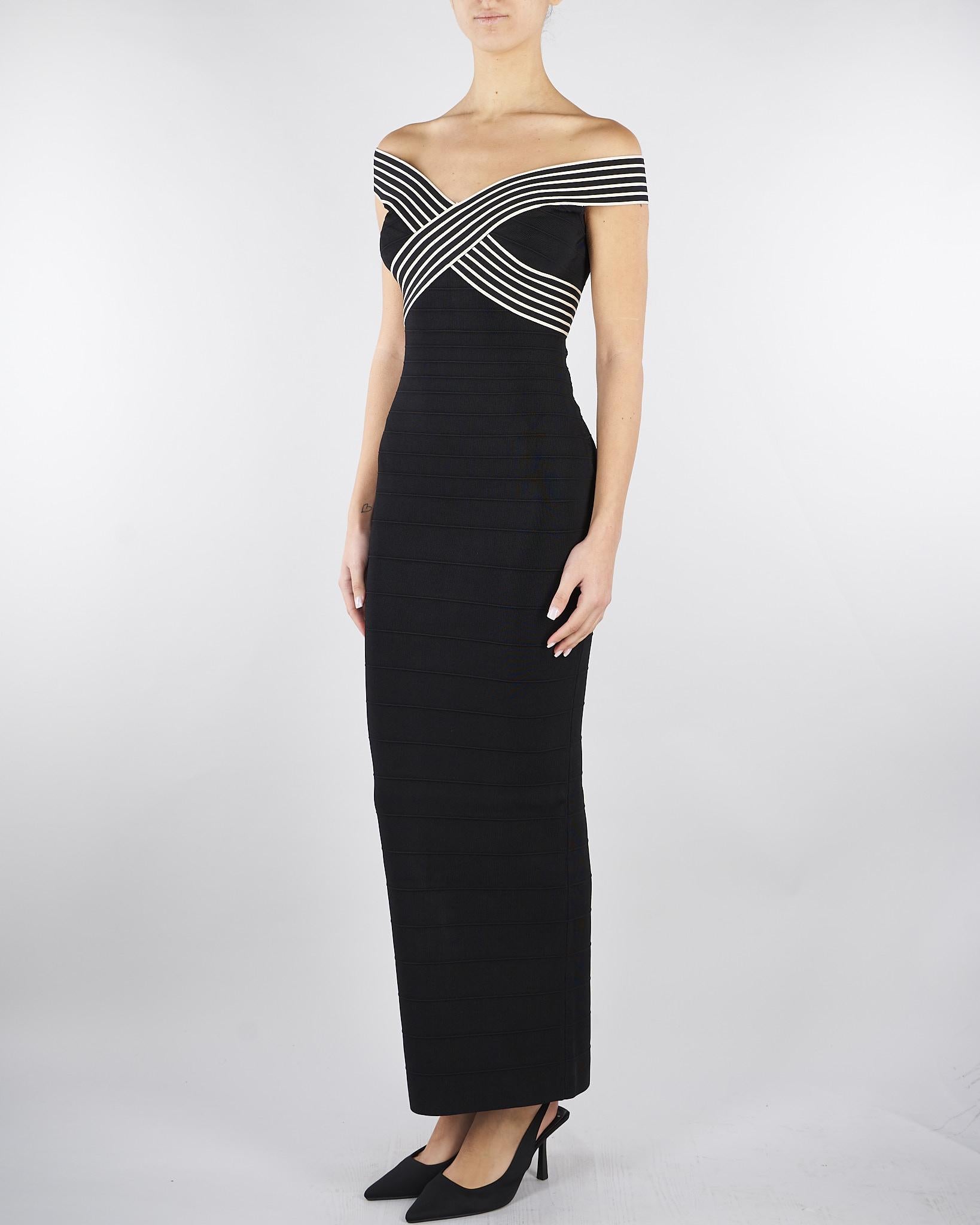 Abito lungo Nero-Burro in maglia con bande a righe AM75S61E2 685 ELISABETTA FRANCHI 