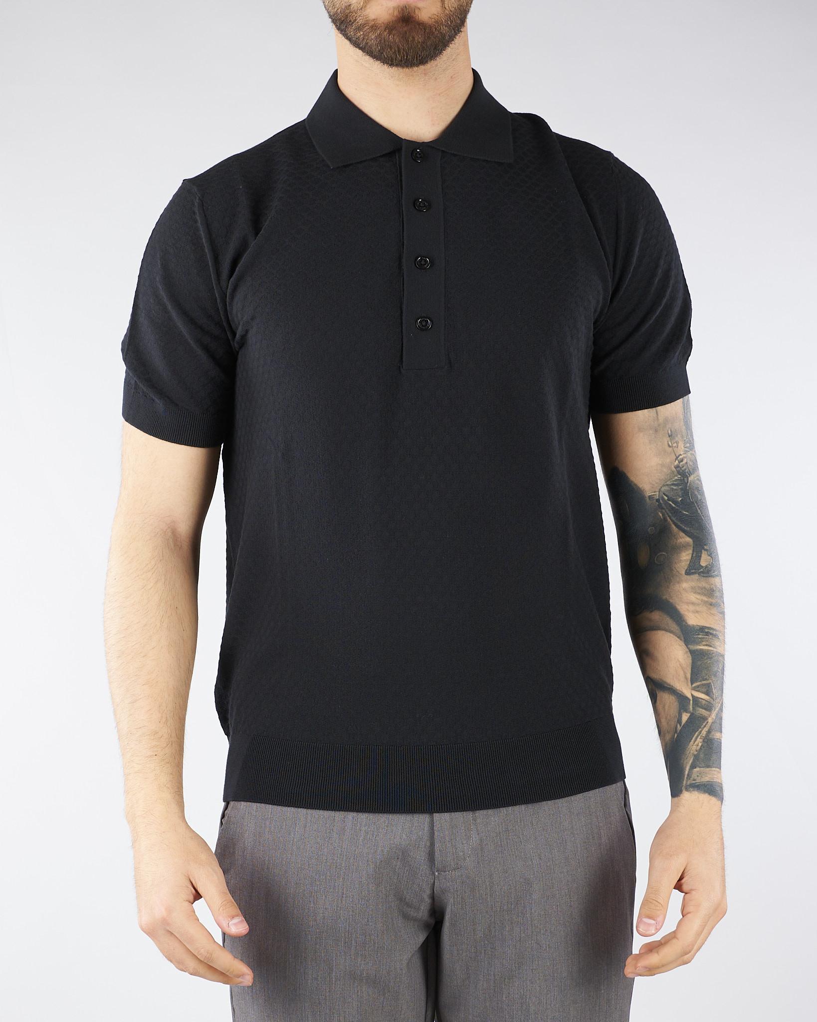 Polo jacquard Nero in maglia lavorata A046F100 9000 PAOLO PECORA 