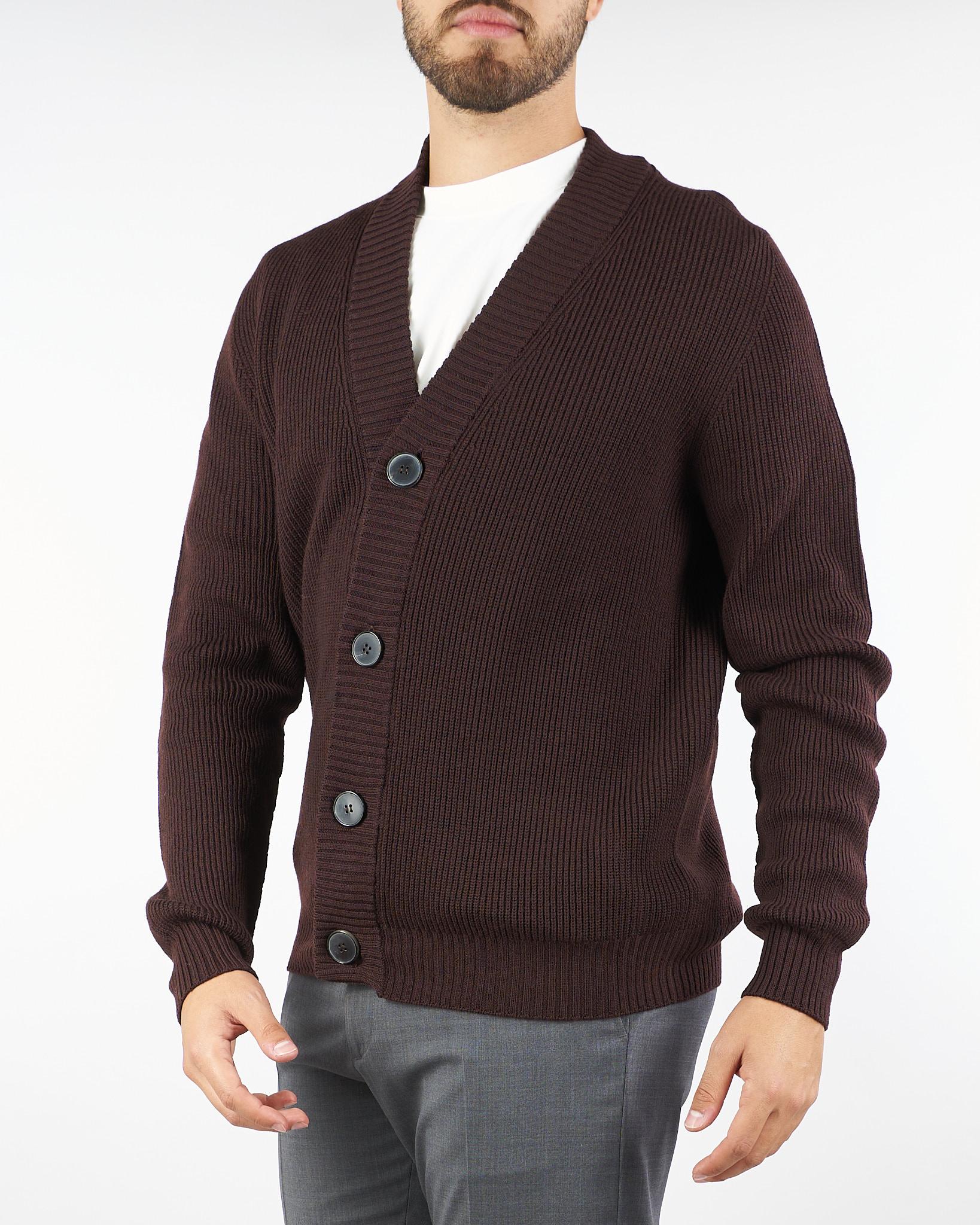 Cardigan Moro a costine in pura lana B9F0020 69M AMARANTO 