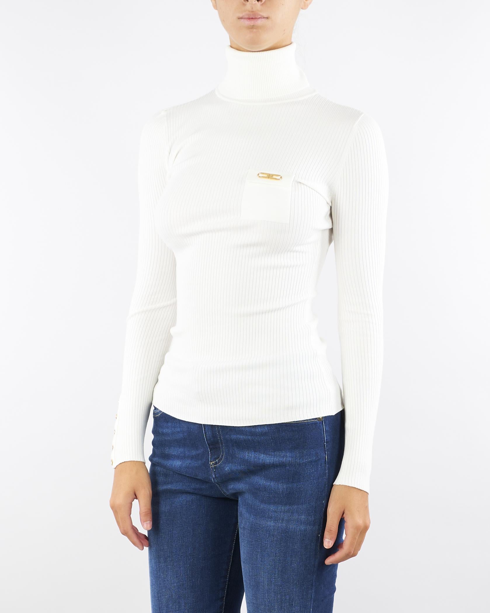 Maglia Avorio a costine con taschino MK11B56E2 360 ELISABETTA FRANCHI 