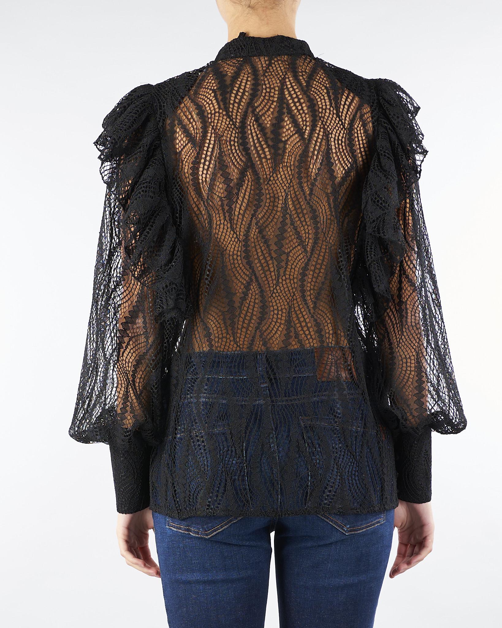 Camicia Nero in pizzo con rouches ACT15175CA0602 99 ACTUALEE 
