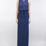 Abito in crêpe con lacci in georgette