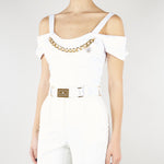 Top Bianco in cotone stretch con collana TO04861E2 100 ELISABETTA FRANCHI 