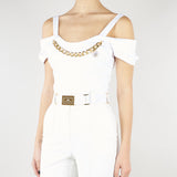 Top Bianco in cotone stretch con collana TO04861E2 100 ELISABETTA FRANCHI 