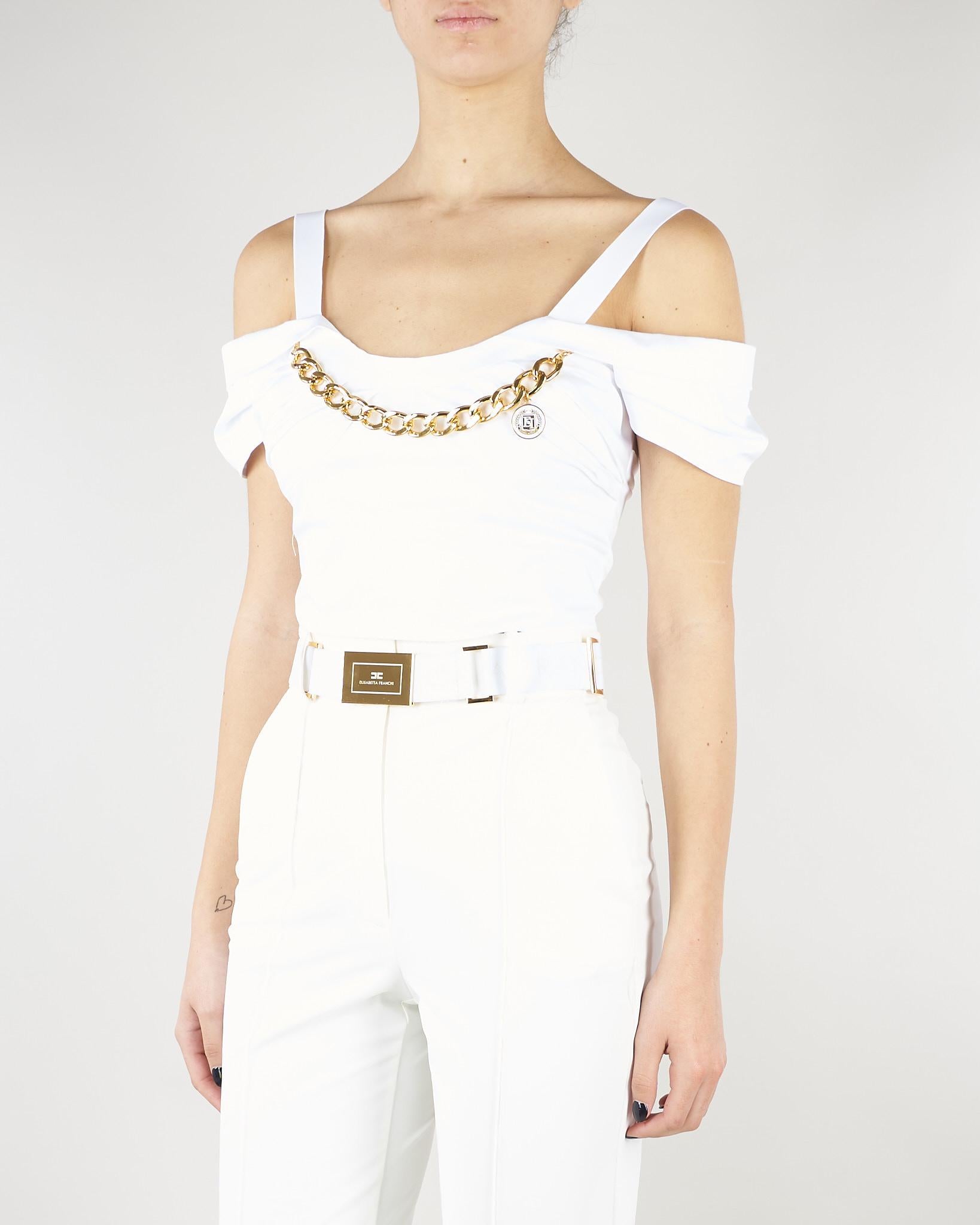 Top Bianco in cotone stretch con collana TO04861E2 100 ELISABETTA FRANCHI 