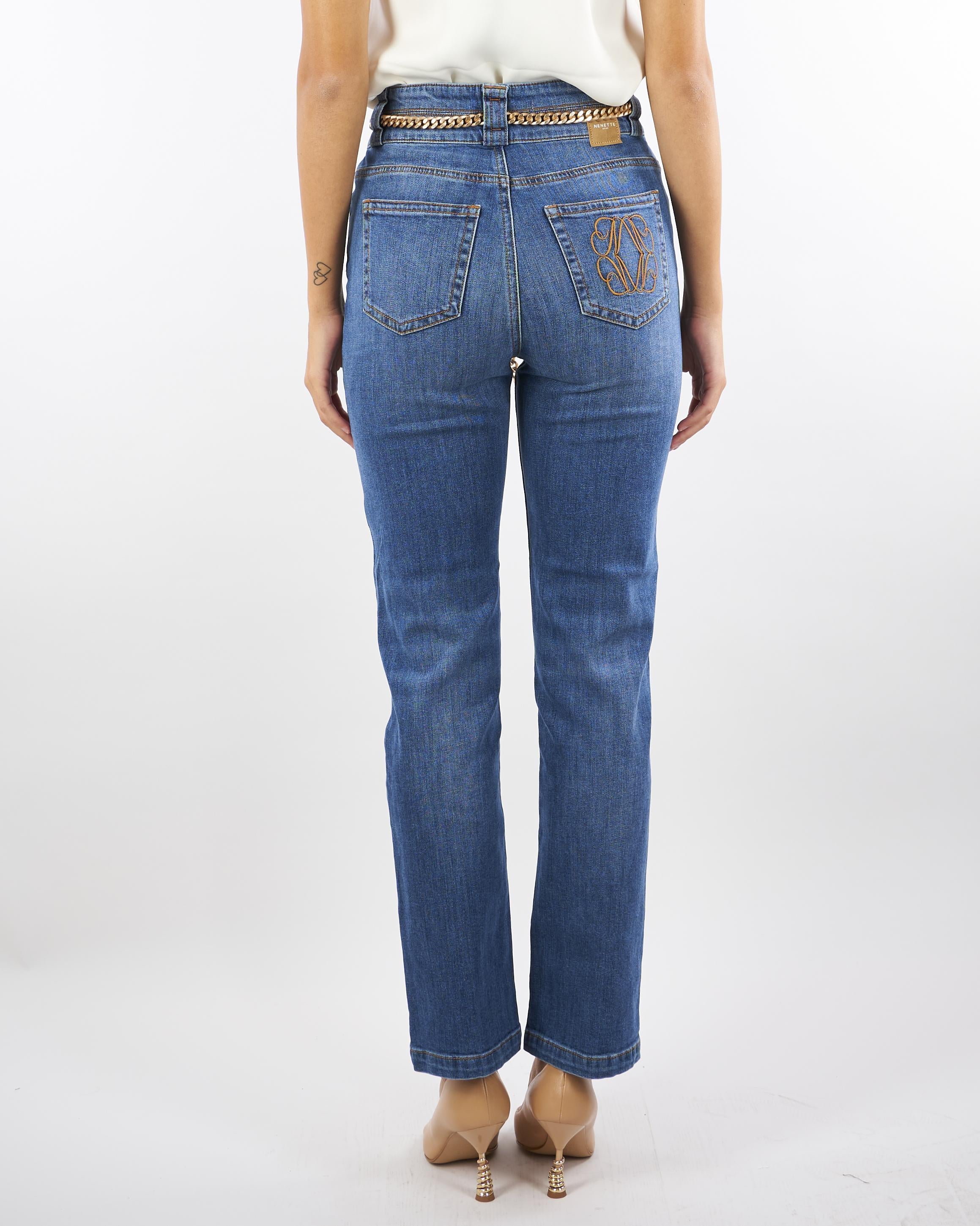 Jeans Denim con cintura e ricamo logo Shikoku SHIKOKU 475 NENETTE 