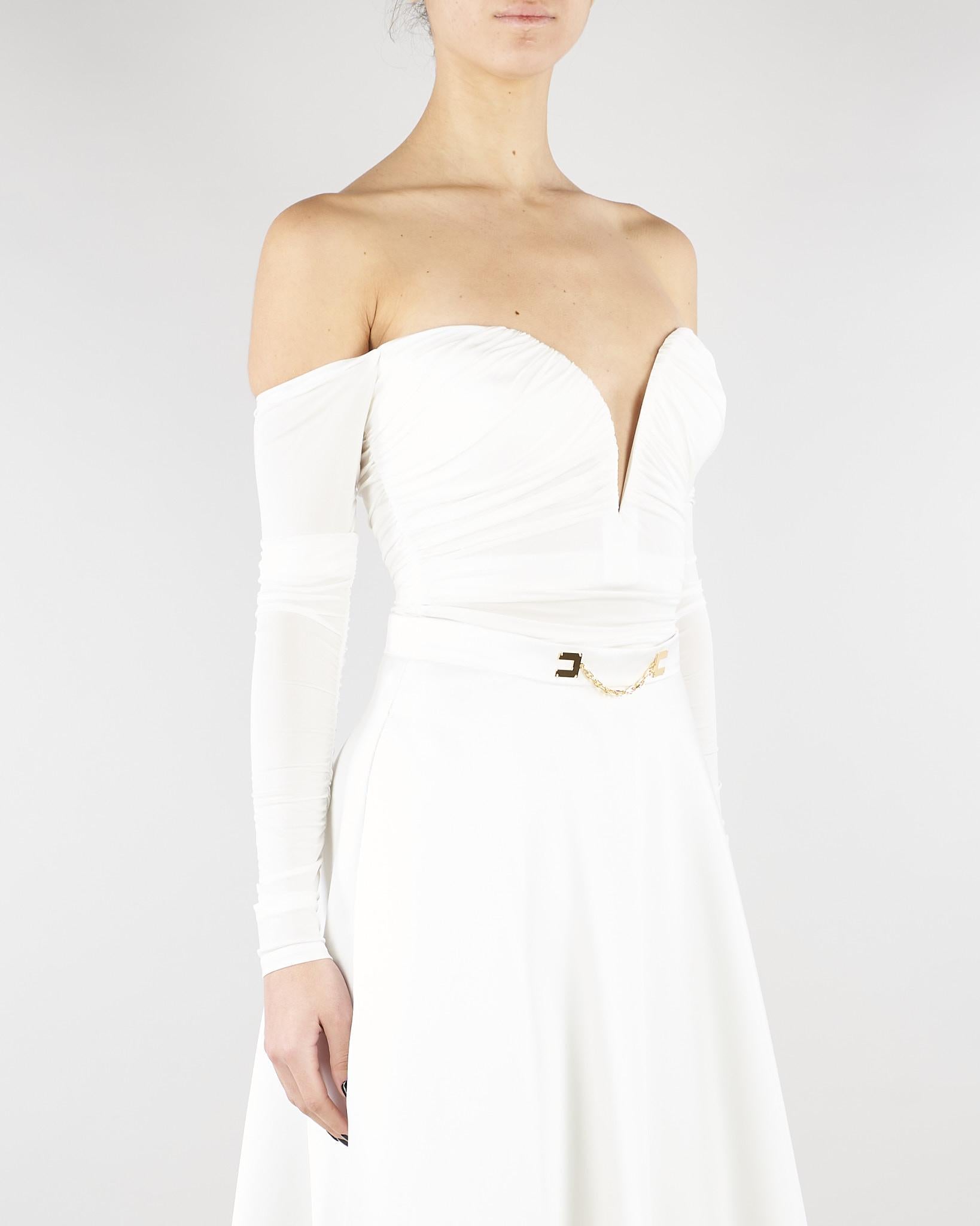 Body Avorio in jersey crêpe leggero con drappeggi BO01561E2 360 ELISABETTA FRANCHI 
