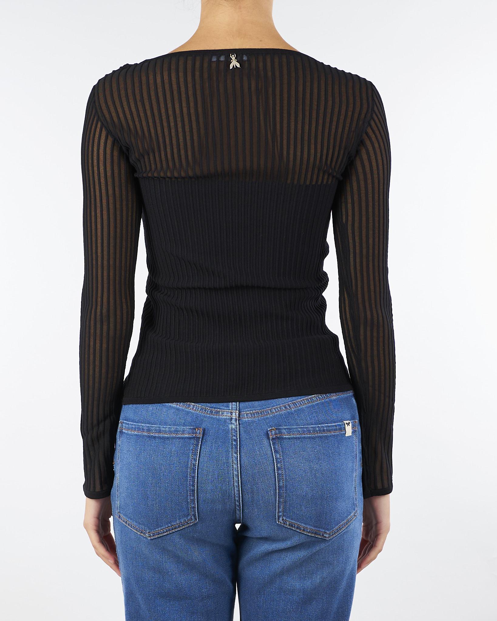 Maglia Nero aderente a costine con dettagli trasparenti 8K0305K143 K103 PATRIZIA PEPE 