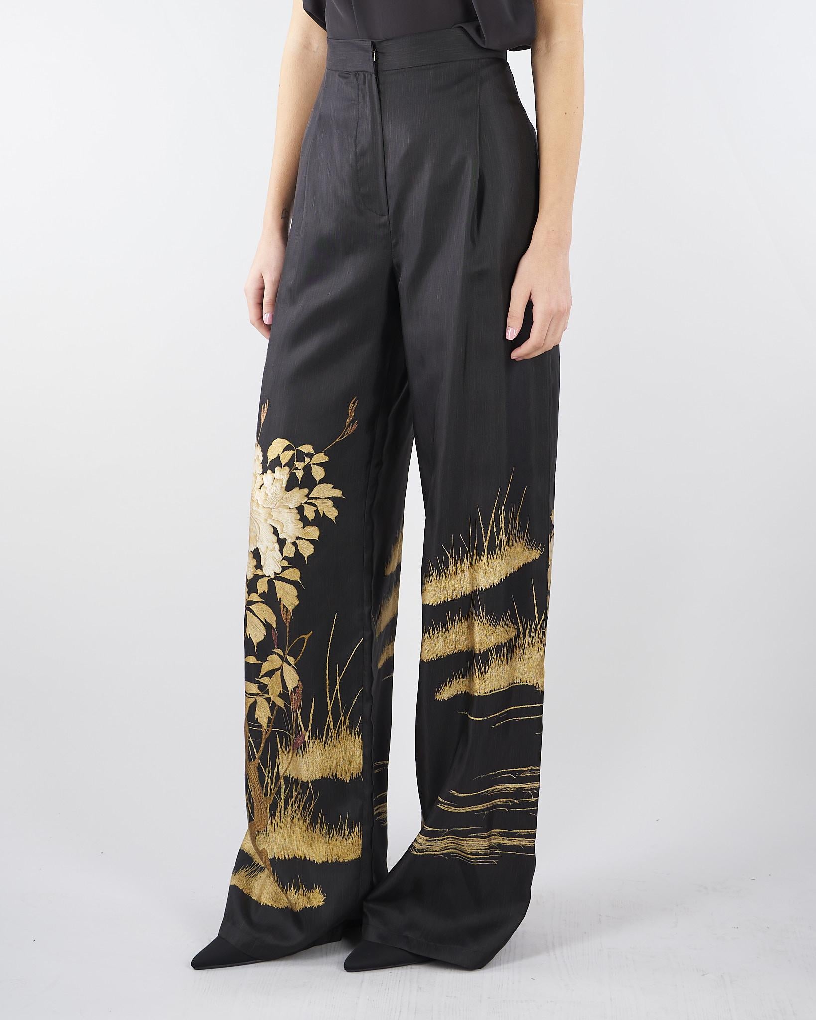 Pantalone Nero fluido in seta stampata MSEMAPPA 3 MAX MARA STUDIO 