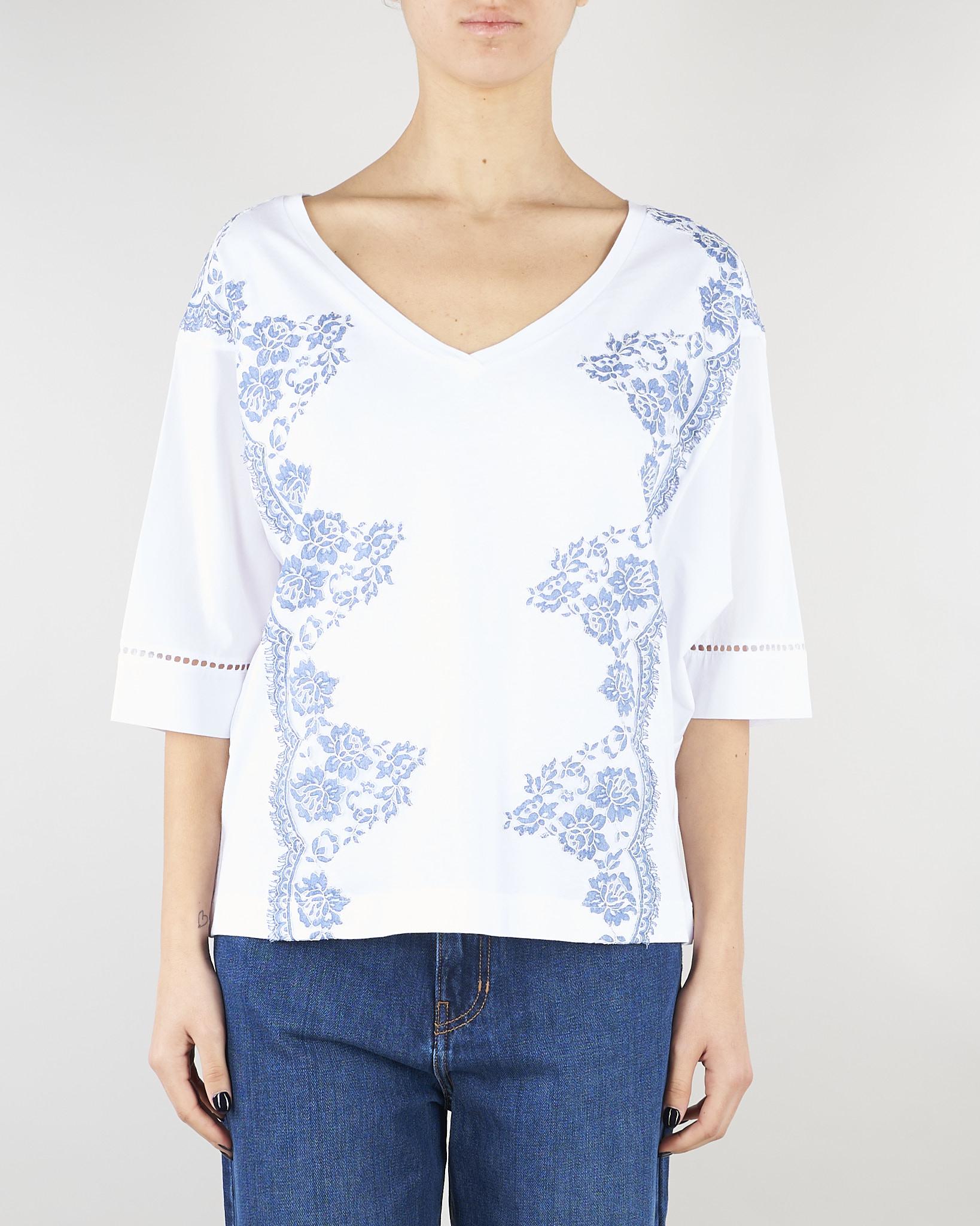 T-shirt Bianco con pizzo ricamato D48EL032EE4 MFA39 ERMANNO BY ERMANNO SCERVINO 
