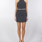 Abito in crêpe con stampa a losanghe